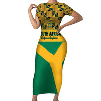 Custom South Africa Soccer Family Matching Short Sleeve Bodycon Dress and Hawaiian Shirt Go Champions