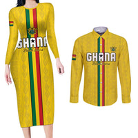 Custom Ghana Football Couples Matching Long Sleeve Bodycon Dress and Long Sleeve Button Shirt Go Black Stars Go