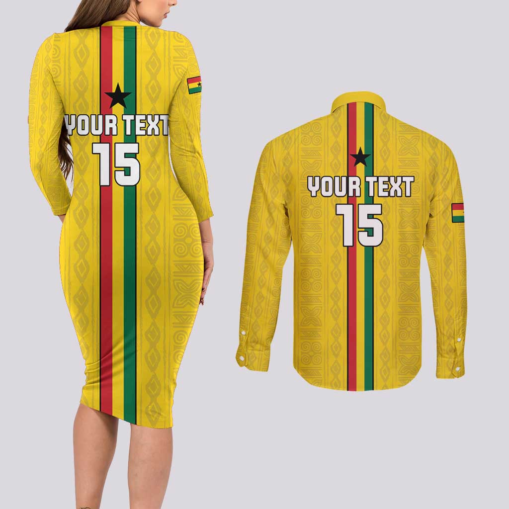 Custom Ghana Football Couples Matching Long Sleeve Bodycon Dress and Long Sleeve Button Shirt Go Black Stars Go
