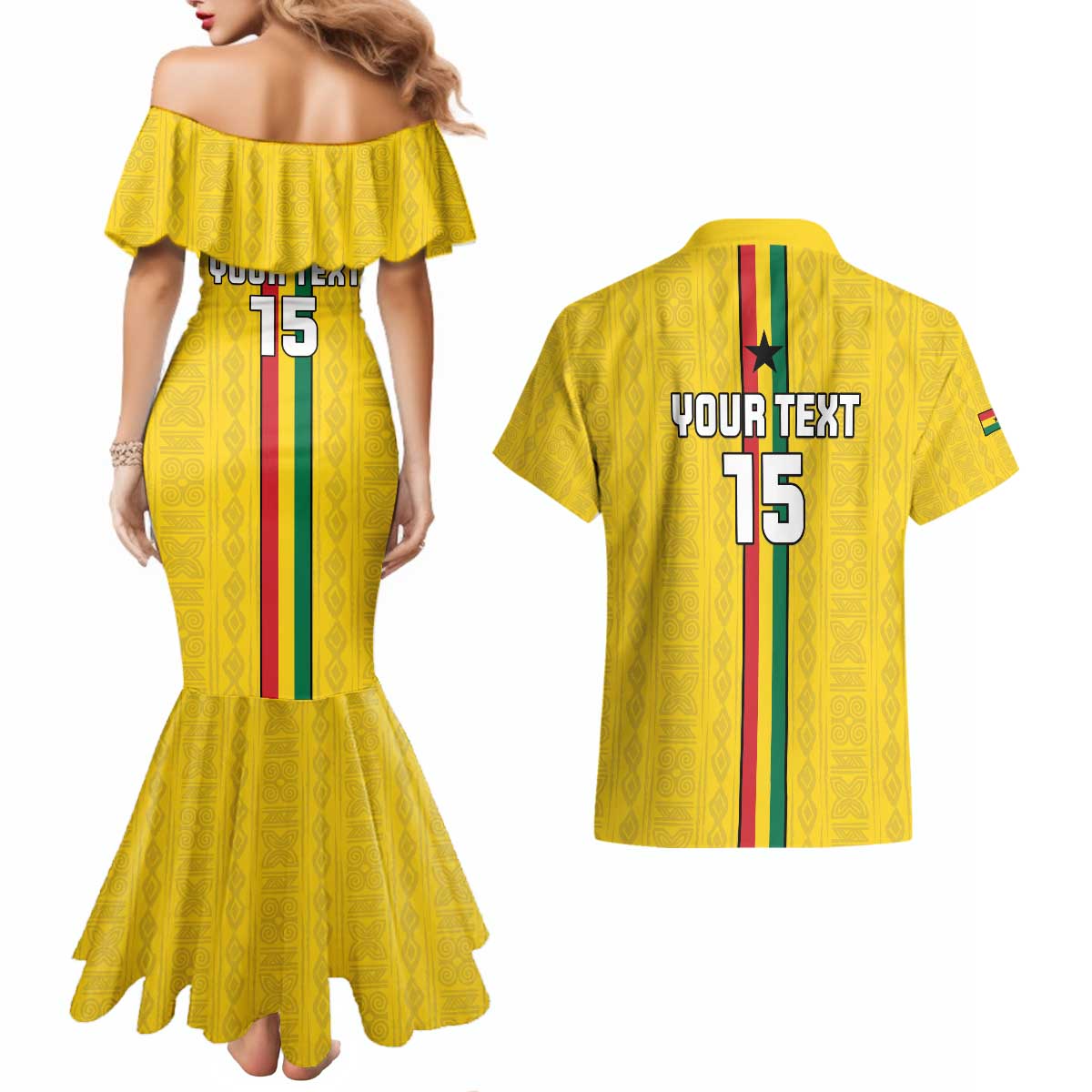 Custom Ghana Football Couples Matching Mermaid Dress and Hawaiian Shirt Go Black Stars Go