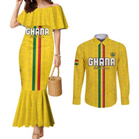 Custom Ghana Football Couples Matching Mermaid Dress and Long Sleeve Button Shirt Go Black Stars Go