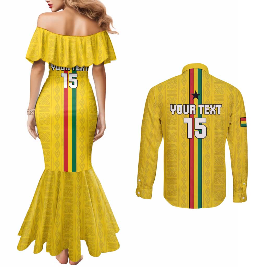 Custom Ghana Football Couples Matching Mermaid Dress and Long Sleeve Button Shirt Go Black Stars Go