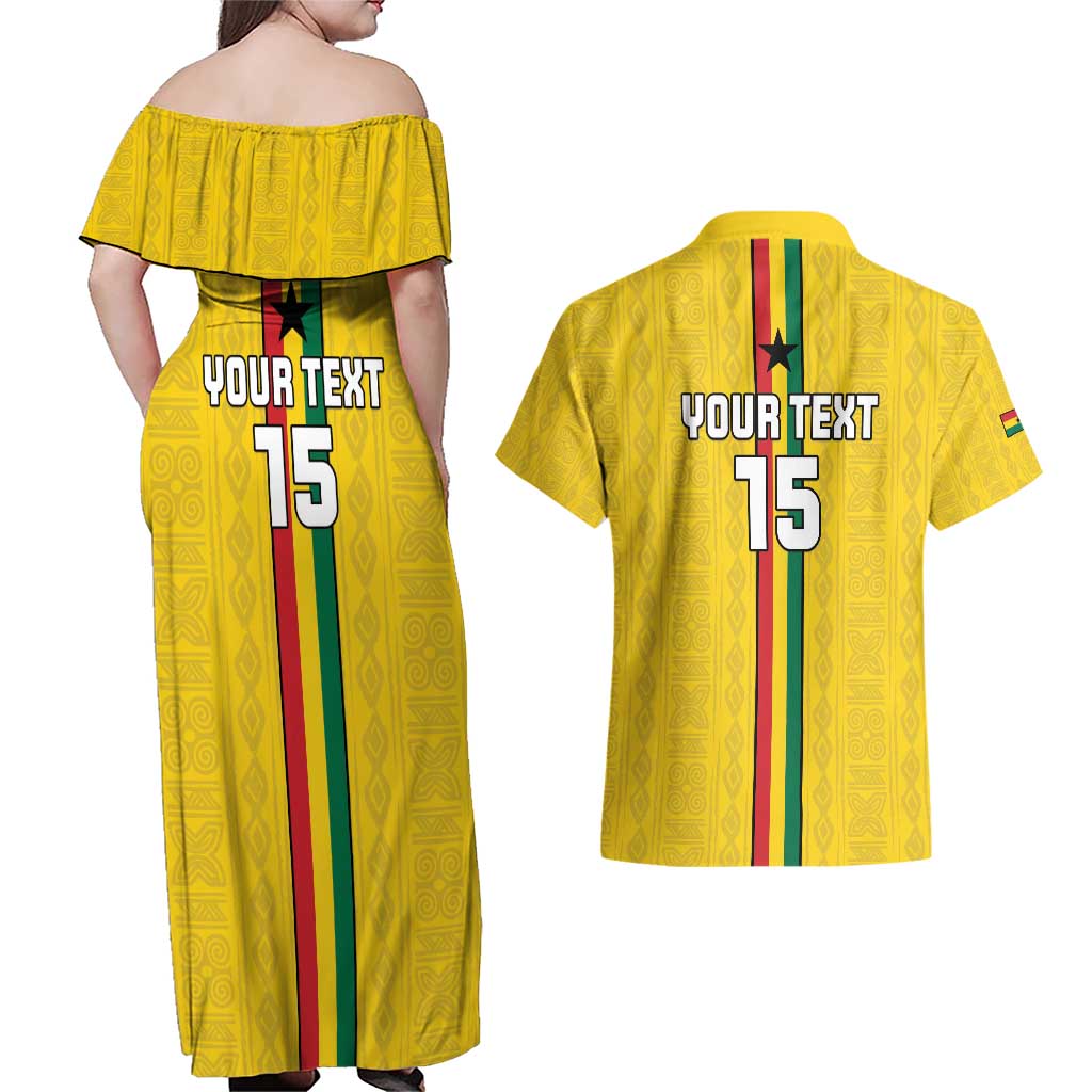 Custom Ghana Football Couples Matching Off Shoulder Maxi Dress and Hawaiian Shirt Go Black Stars Go