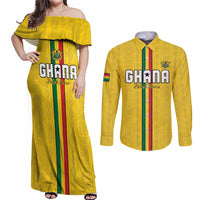 Custom Ghana Football Couples Matching Off Shoulder Maxi Dress and Long Sleeve Button Shirt Go Black Stars Go