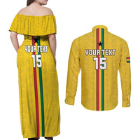 Custom Ghana Football Couples Matching Off Shoulder Maxi Dress and Long Sleeve Button Shirt Go Black Stars Go