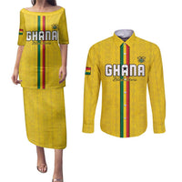 Custom Ghana Football Couples Matching Puletasi and Long Sleeve Button Shirt Go Black Stars Go
