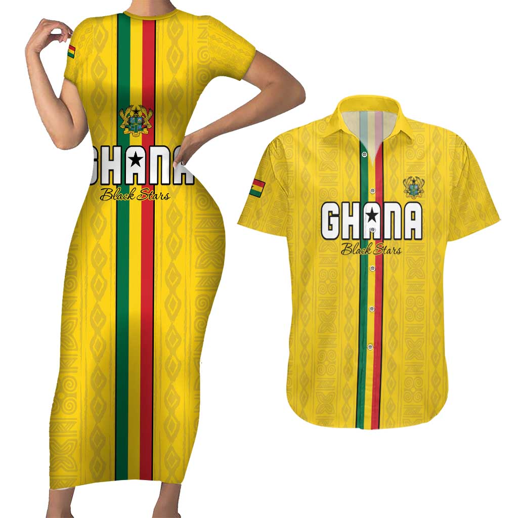 Custom Ghana Football Couples Matching Short Sleeve Bodycon Dress and Hawaiian Shirt Go Black Stars Go