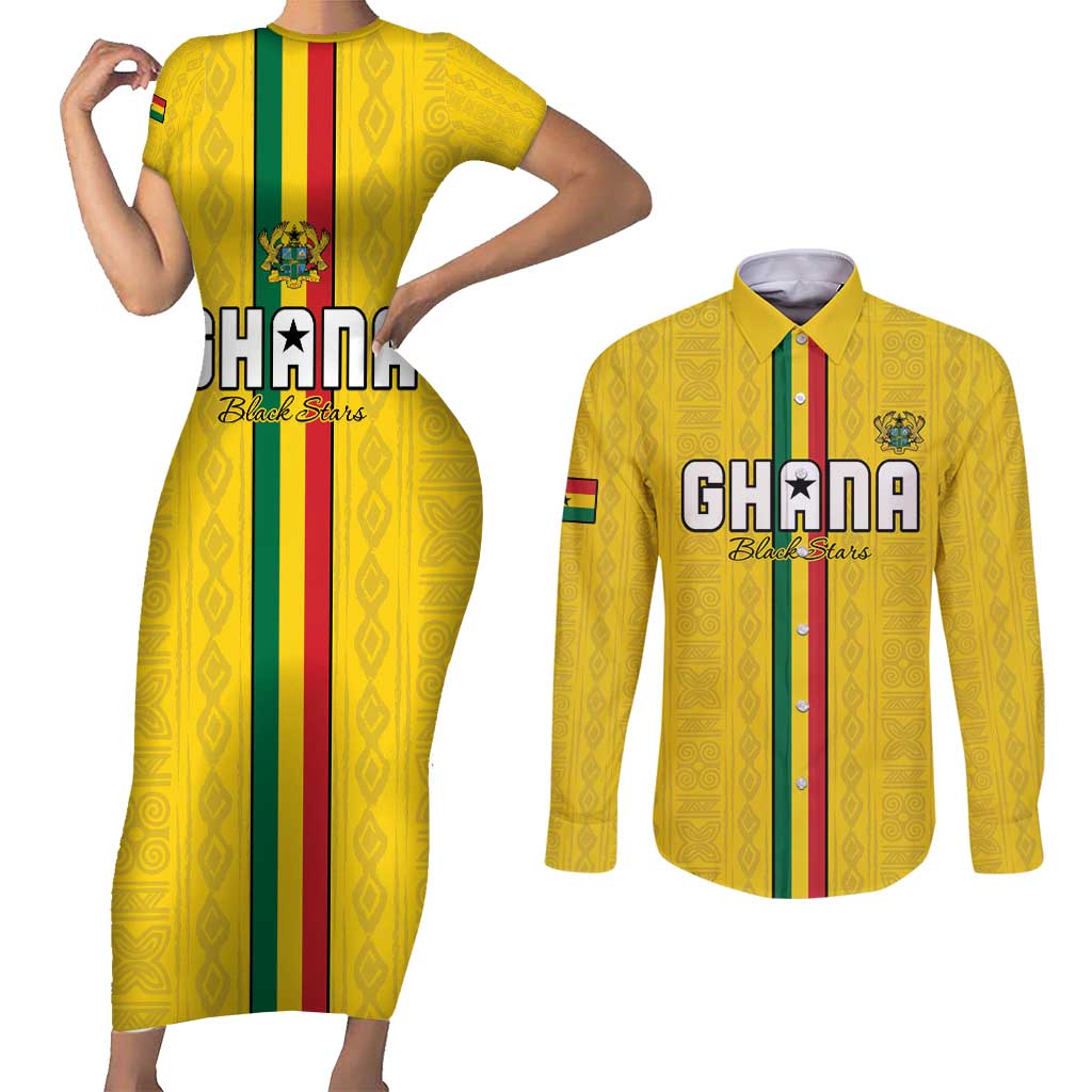 Custom Ghana Football Couples Matching Short Sleeve Bodycon Dress and Long Sleeve Button Shirt Go Black Stars Go