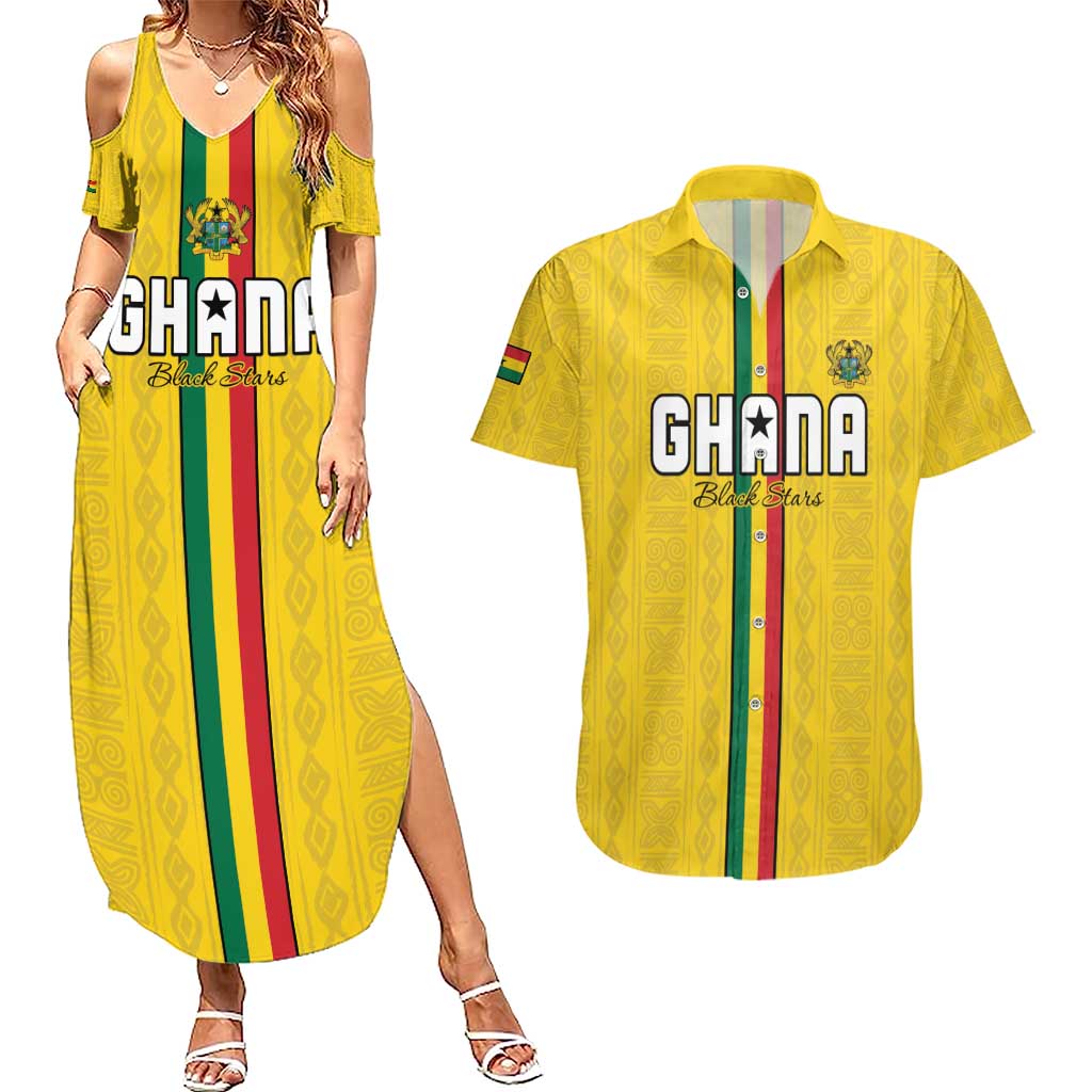 Custom Ghana Football Couples Matching Summer Maxi Dress and Hawaiian Shirt Go Black Stars Go