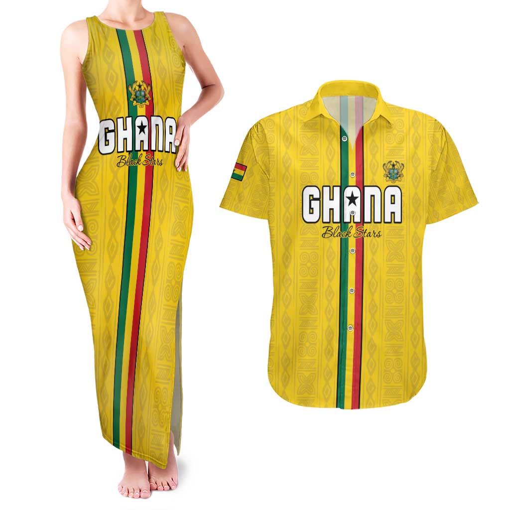Custom Ghana Football Couples Matching Tank Maxi Dress and Hawaiian Shirt Go Black Stars Go
