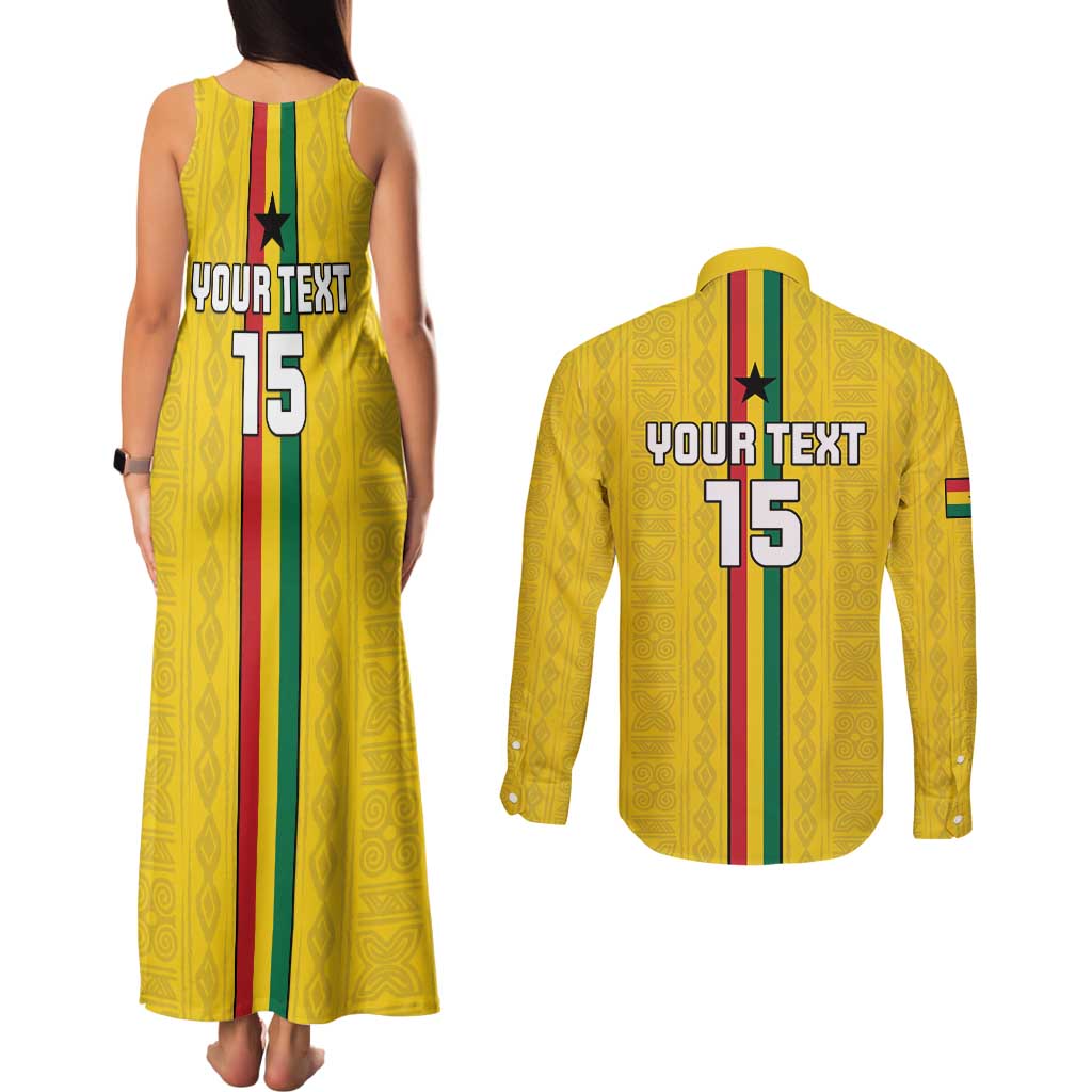 Custom Ghana Football Couples Matching Tank Maxi Dress and Long Sleeve Button Shirt Go Black Stars Go