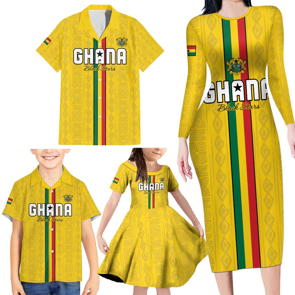 Custom Ghana Football Family Matching Long Sleeve Bodycon Dress and Hawaiian Shirt Go Black Stars Go