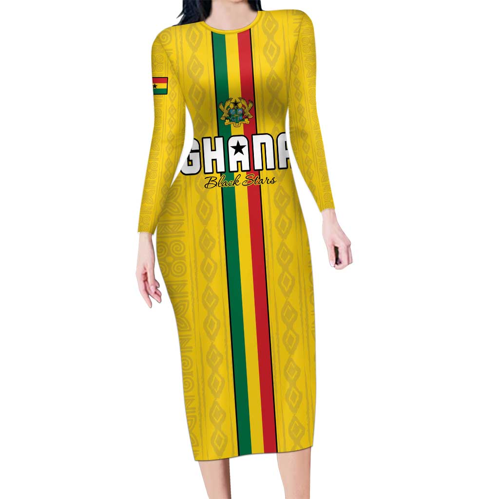 Custom Ghana Football Family Matching Long Sleeve Bodycon Dress and Hawaiian Shirt Go Black Stars Go