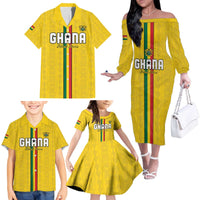 Custom Ghana Football Family Matching Off The Shoulder Long Sleeve Dress and Hawaiian Shirt Go Black Stars Go