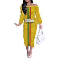Custom Ghana Football Family Matching Off The Shoulder Long Sleeve Dress and Hawaiian Shirt Go Black Stars Go