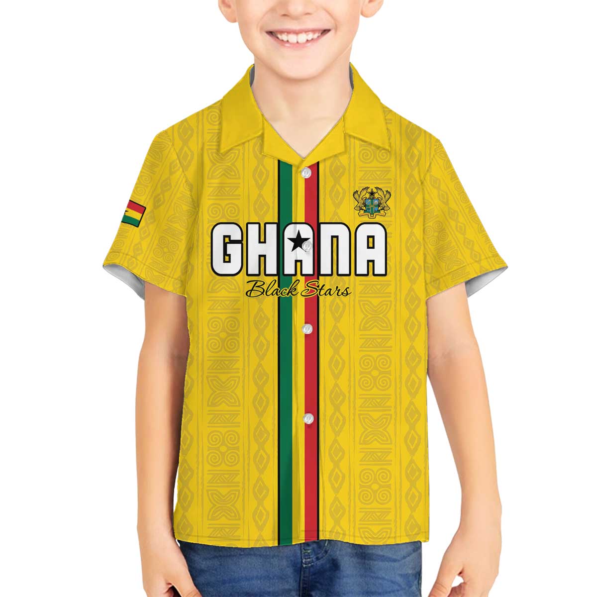 Custom Ghana Football Family Matching Off The Shoulder Long Sleeve Dress and Hawaiian Shirt Go Black Stars Go