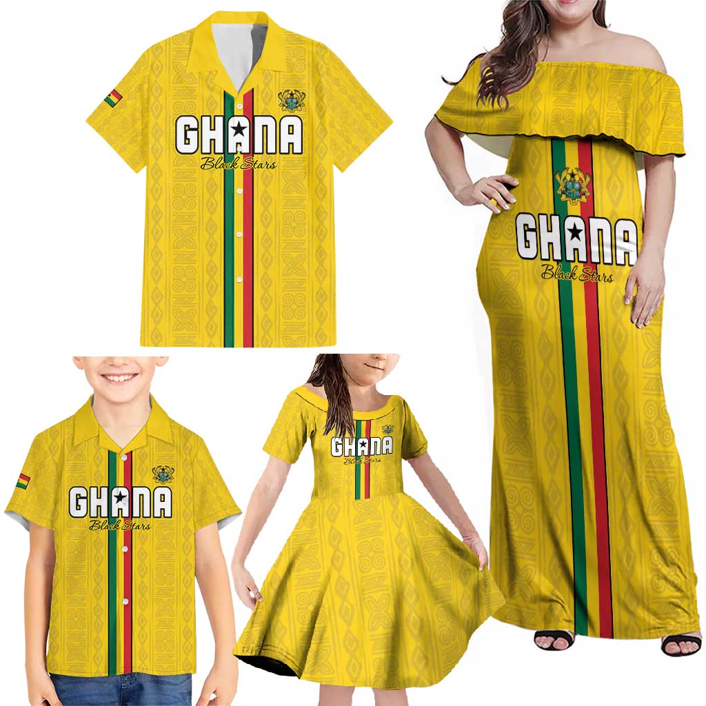Custom Ghana Football Family Matching Off Shoulder Maxi Dress and Hawaiian Shirt Go Black Stars Go