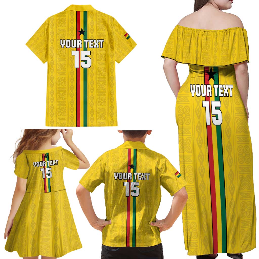 Custom Ghana Football Family Matching Off Shoulder Maxi Dress and Hawaiian Shirt Go Black Stars Go