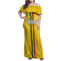 Custom Ghana Football Family Matching Off Shoulder Maxi Dress and Hawaiian Shirt Go Black Stars Go