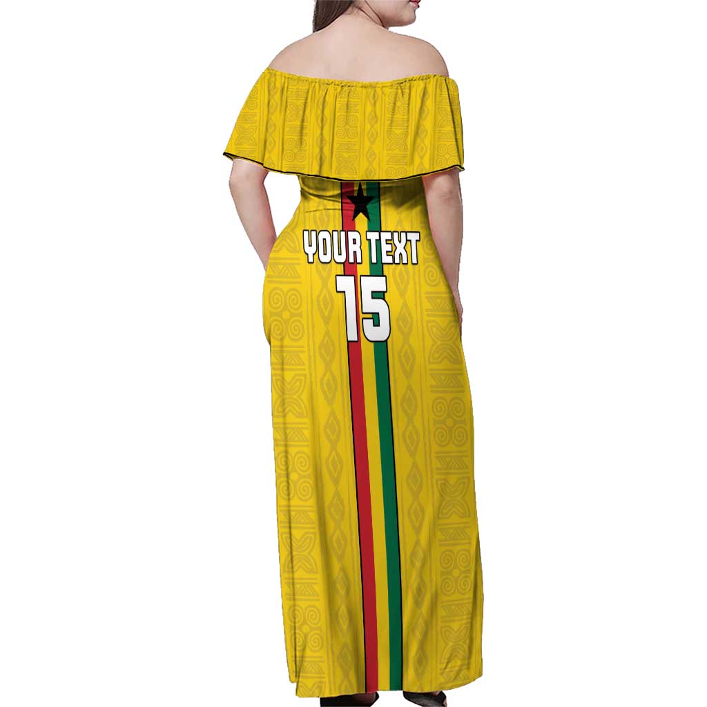 Custom Ghana Football Family Matching Off Shoulder Maxi Dress and Hawaiian Shirt Go Black Stars Go