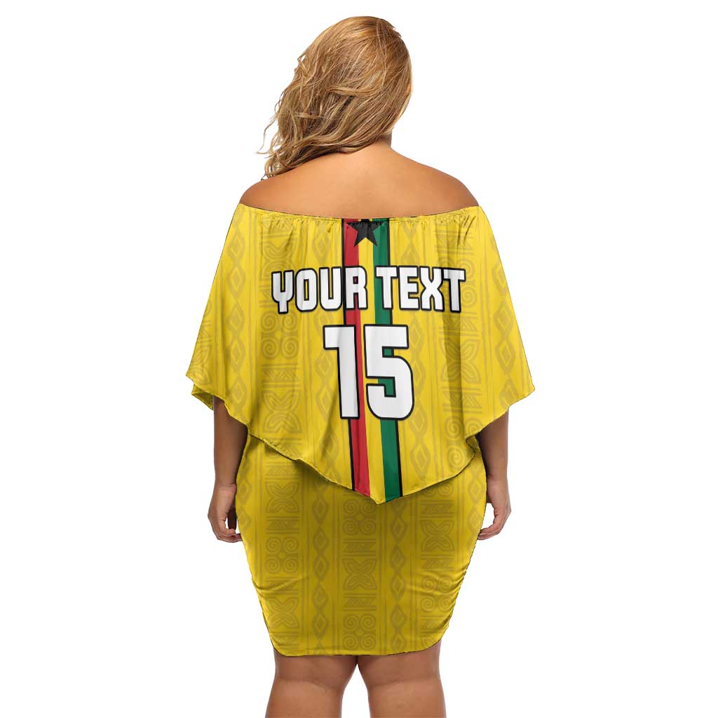 Custom Ghana Football Family Matching Off Shoulder Short Dress and Hawaiian Shirt Go Black Stars Go