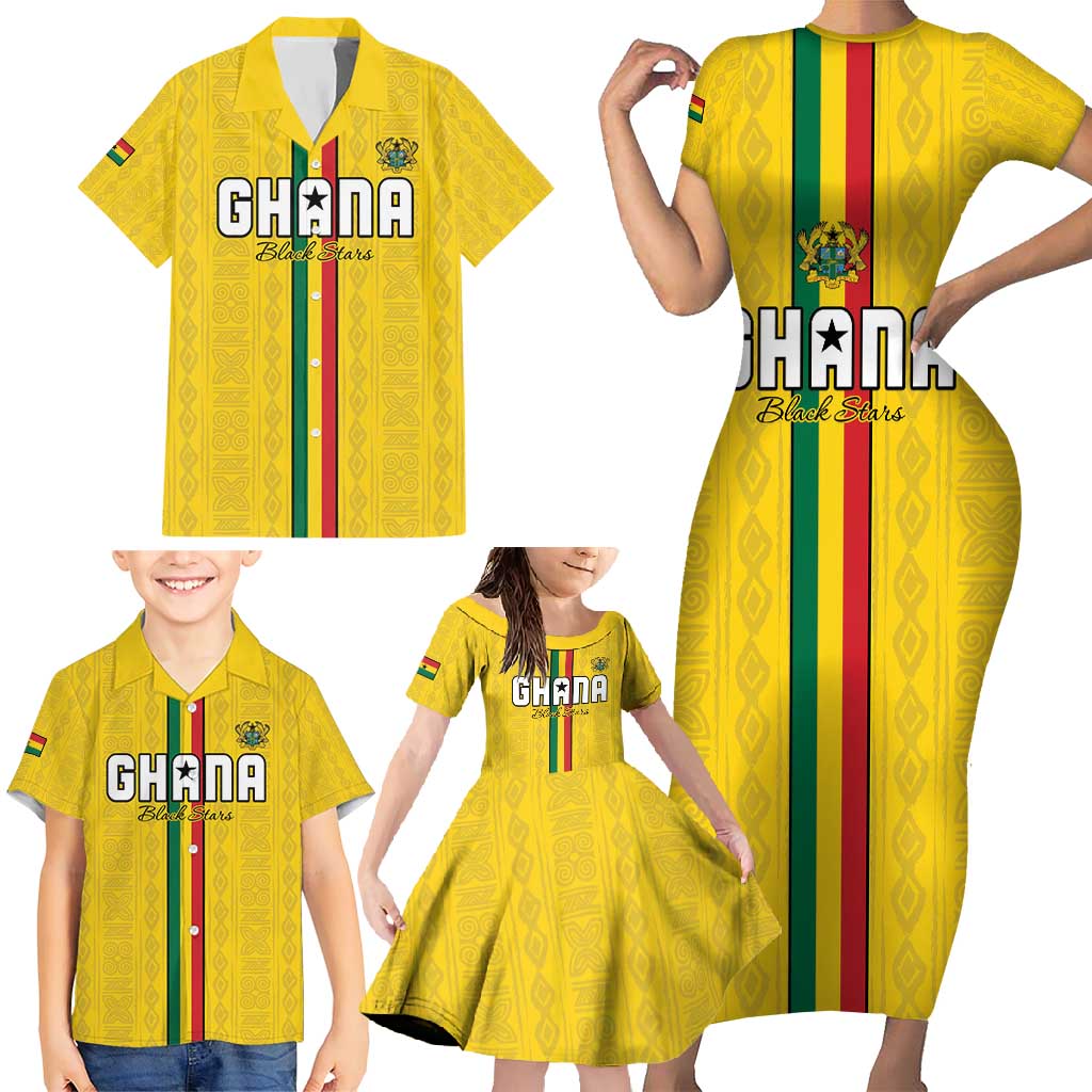 Custom Ghana Football Family Matching Short Sleeve Bodycon Dress and Hawaiian Shirt Go Black Stars Go