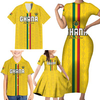 Custom Ghana Football Family Matching Short Sleeve Bodycon Dress and Hawaiian Shirt Go Black Stars Go