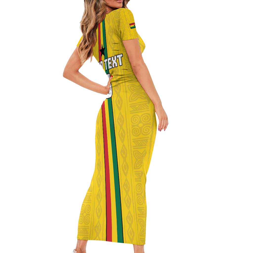 Custom Ghana Football Family Matching Short Sleeve Bodycon Dress and Hawaiian Shirt Go Black Stars Go