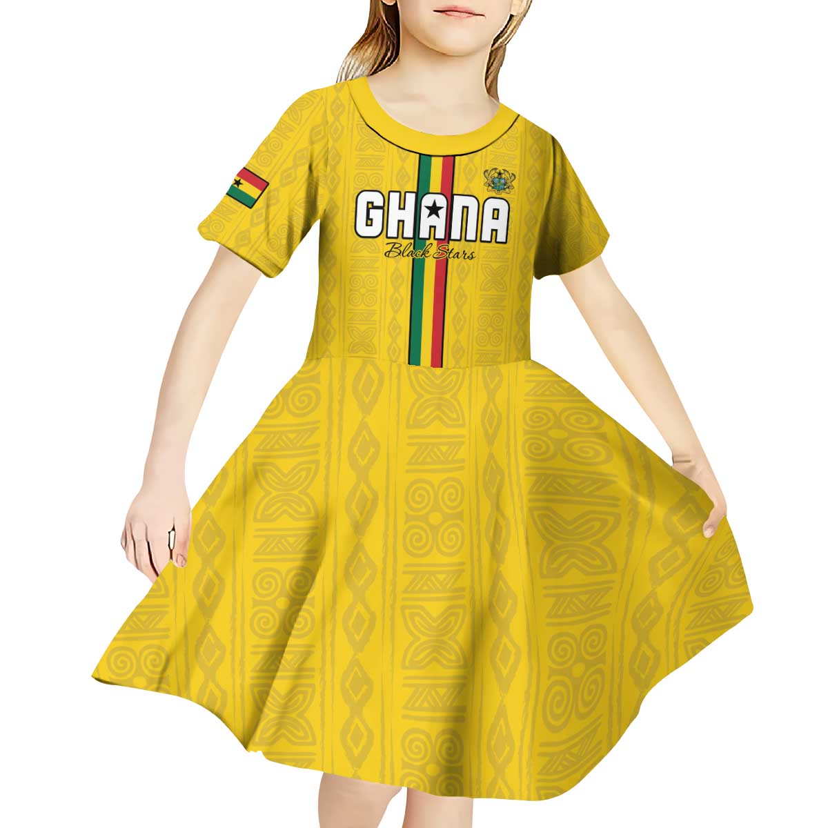 Custom Ghana Football Kid Short Sleeve Dress Go Black Stars Go