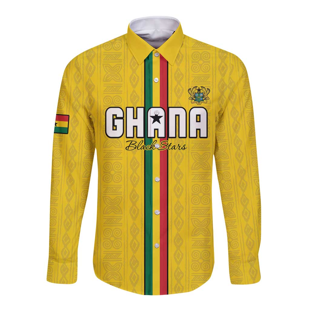 Custom Ghana Football Long Sleeve Button Shirt Go Black Stars Go