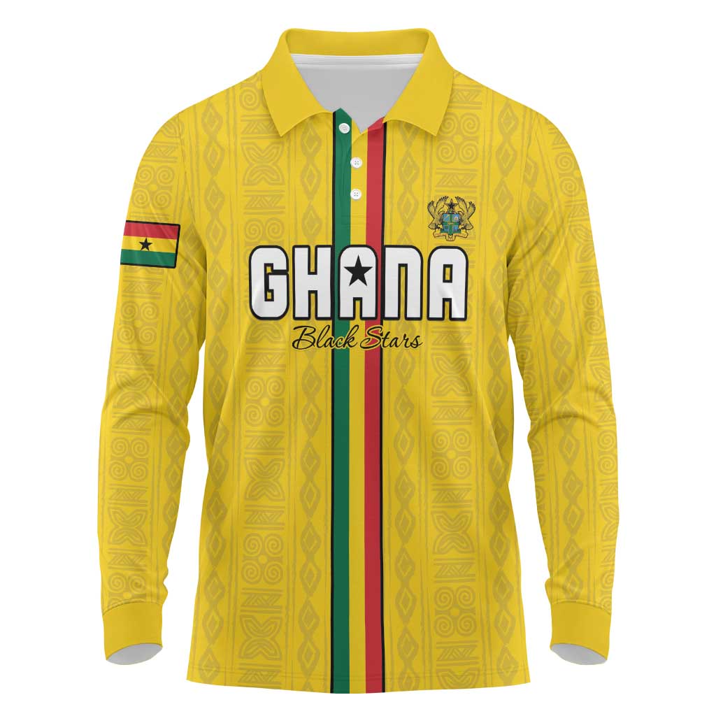 Custom Ghana Football Long Sleeve Polo Shirt Go Black Stars Go