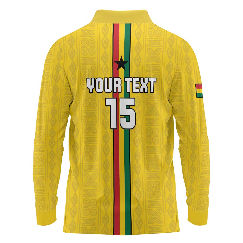 Custom Ghana Football Long Sleeve Polo Shirt Go Black Stars Go