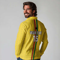 Custom Ghana Football Long Sleeve Polo Shirt Go Black Stars Go