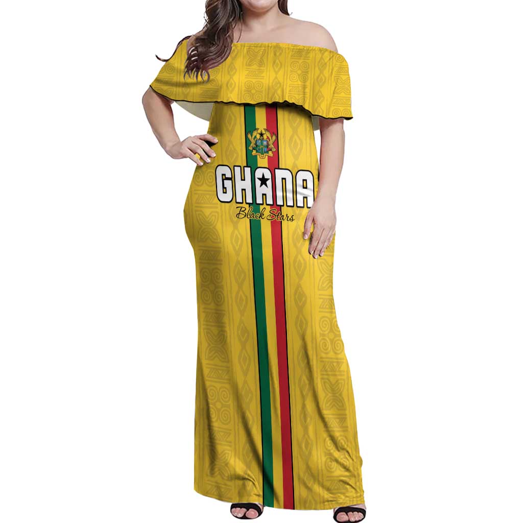 Custom Ghana Football Off Shoulder Maxi Dress Go Black Stars Go