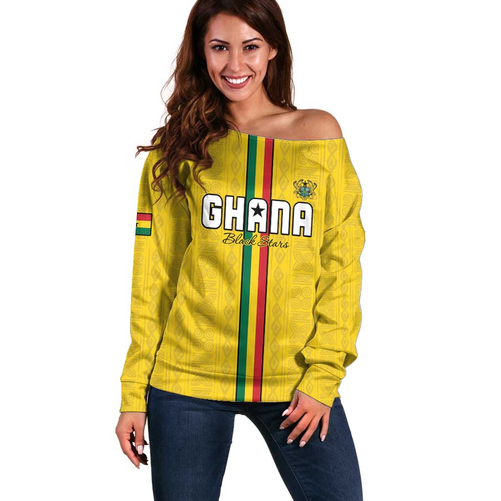 Custom Ghana Football Off Shoulder Sweater Go Black Stars Go