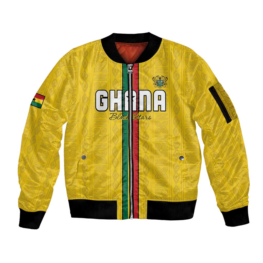 Custom Ghana Football Sleeve Zip Bomber Jacket Go Black Stars Go