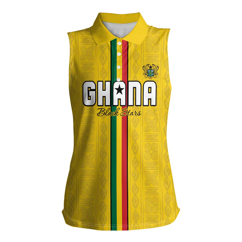 Custom Ghana Football Women Sleeveless Polo Shirt Go Black Stars Go