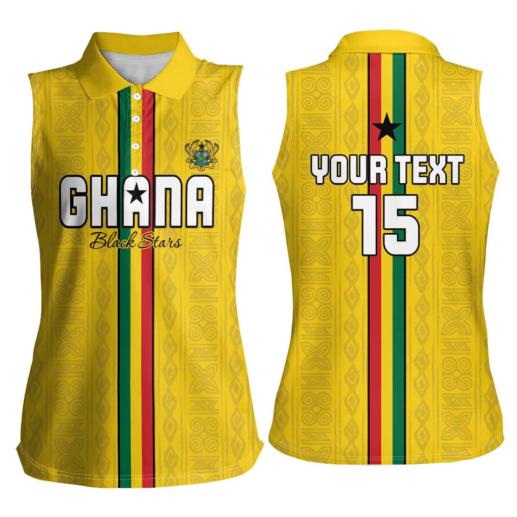 Custom Ghana Football Women Sleeveless Polo Shirt Go Black Stars Go