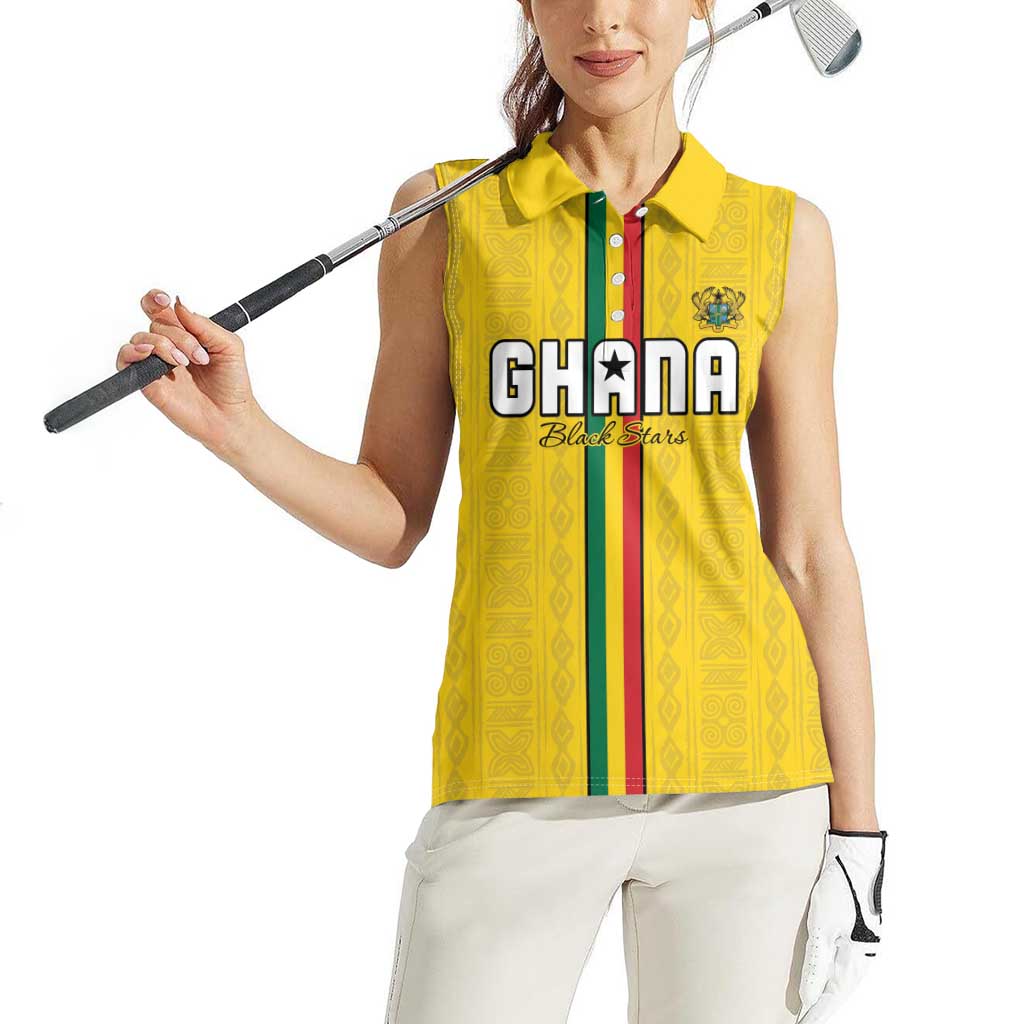 Custom Ghana Football Women Sleeveless Polo Shirt Go Black Stars Go
