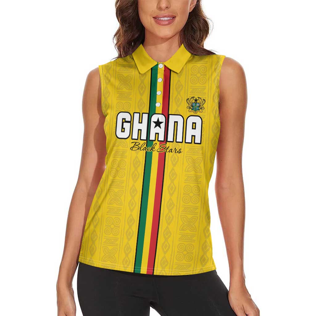 Custom Ghana Football Women Sleeveless Polo Shirt Go Black Stars Go