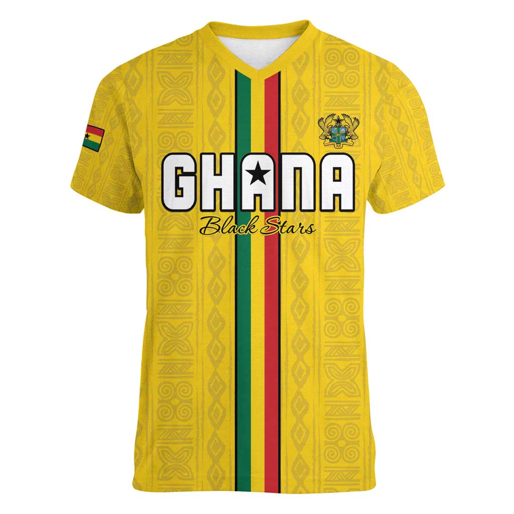 Custom Ghana Football Women V-Neck T-Shirt Go Black Stars Go