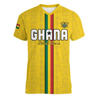 Custom Ghana Football Women V-Neck T-Shirt Go Black Stars Go