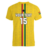 Custom Ghana Football Women V-Neck T-Shirt Go Black Stars Go