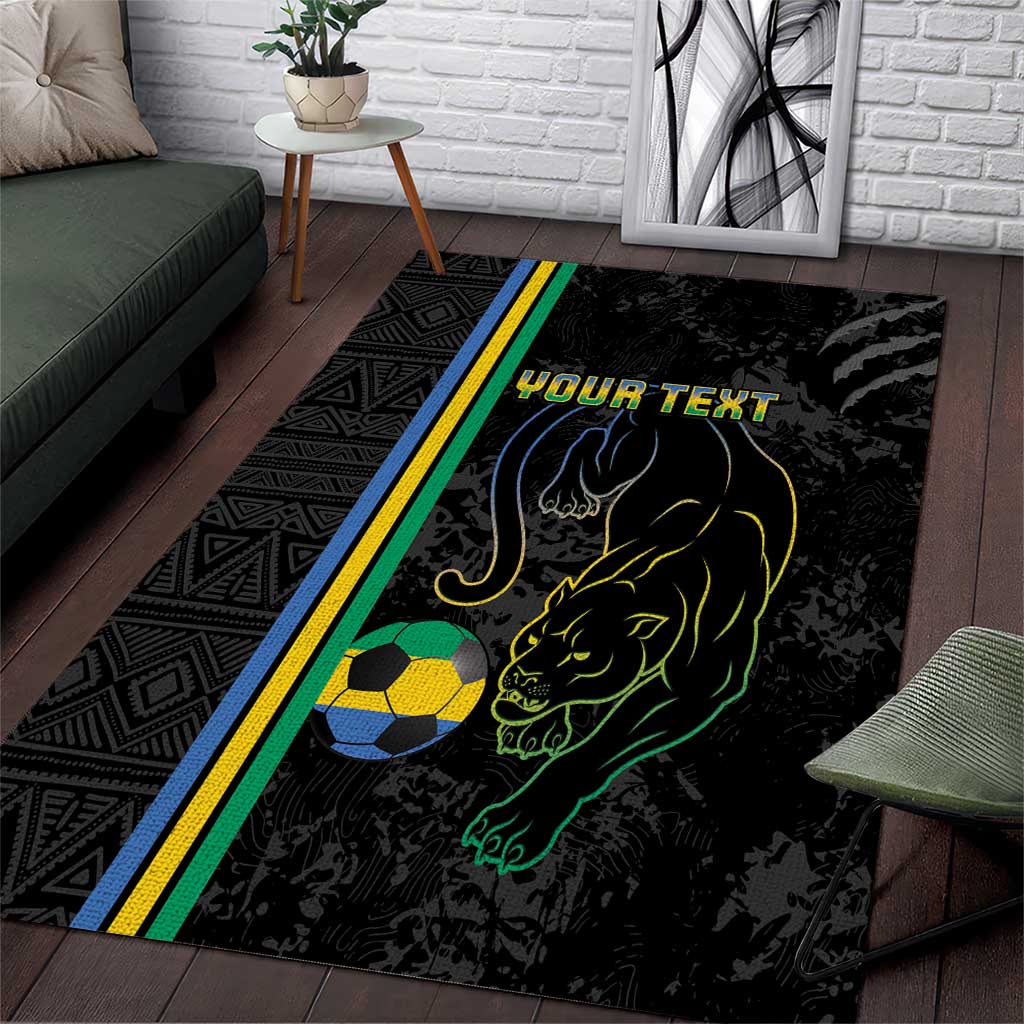 Custom Gabon Football Area Rug Go Les Pantheres - Black Ver