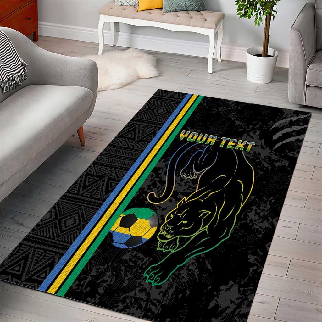 Custom Gabon Football Area Rug Go Les Pantheres - Black Ver