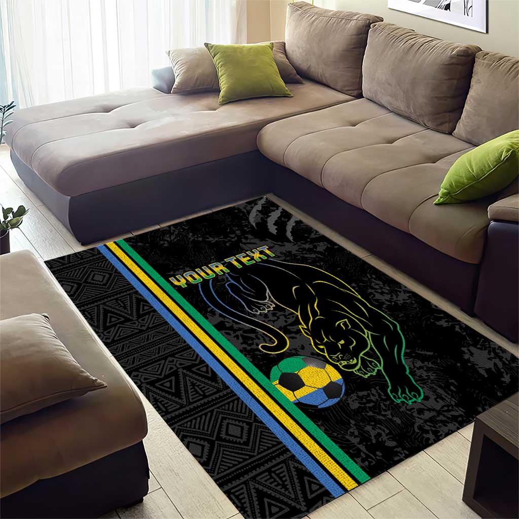 Custom Gabon Football Area Rug Go Les Pantheres - Black Ver