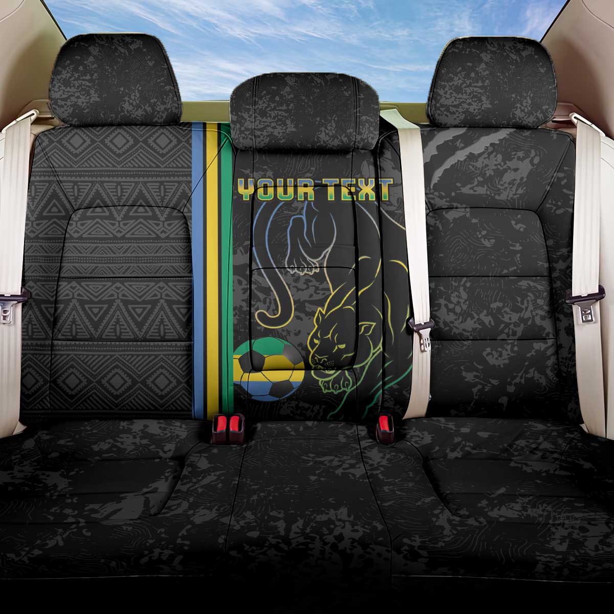 Custom Gabon Football Back Car Seat Cover Go Les Pantheres - Black Ver