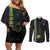 Custom Gabon Football Couples Matching Off Shoulder Short Dress and Long Sleeve Button Shirt Go Les Pantheres - Black Ver