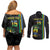 Custom Gabon Football Couples Matching Off Shoulder Short Dress and Long Sleeve Button Shirt Go Les Pantheres - Black Ver