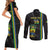Custom Gabon Football Couples Matching Short Sleeve Bodycon Dress and Long Sleeve Button Shirt Go Les Pantheres - Black Ver